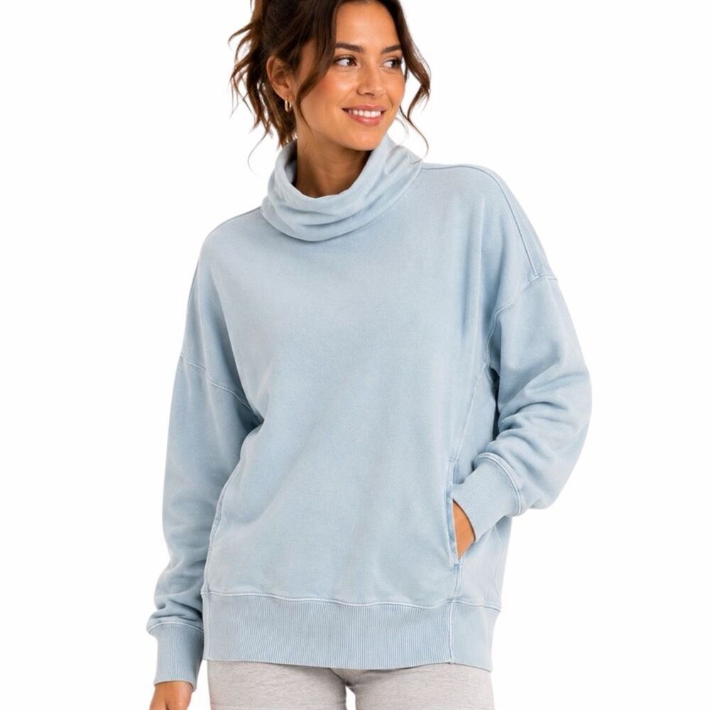 AERIE Women’s Blue Green Long Sleeve Cowl Neck Oversized Sweatshirt Size Small